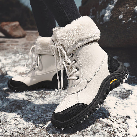 Damen isolierte Winterstiefel mit modischem Kunstfellkragen und rutschfester Sohle EB