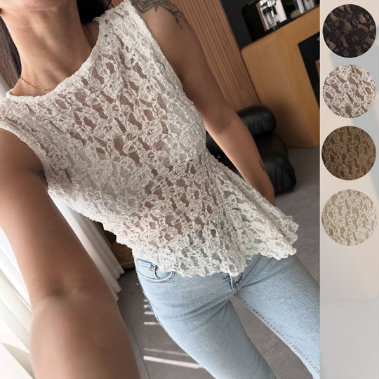 Damen Spitzenoberteil mit femininem Schnitt und floralen Details EB