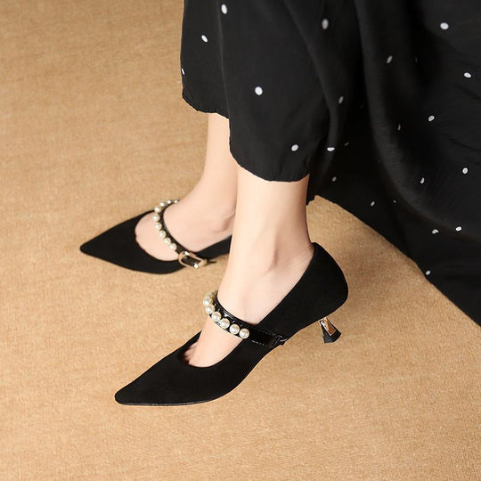 Damen elegante Pumps mit Perlenschmuck EB