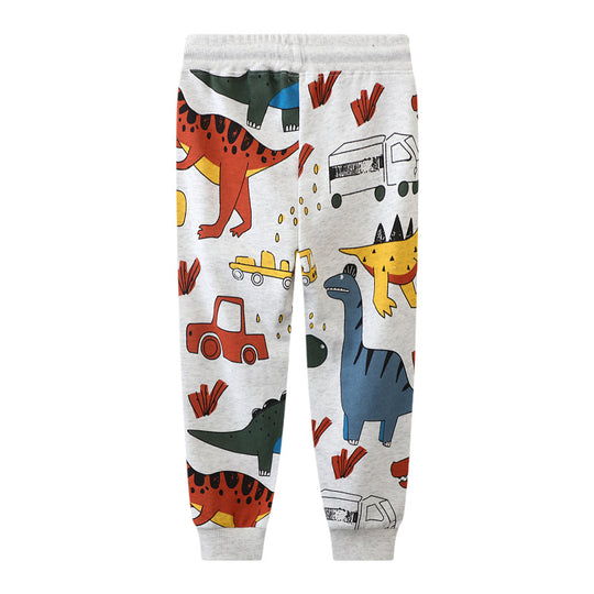 Jungen Jogginghose mit buntem Dinosaurier- und Fahrzeug-Design EB