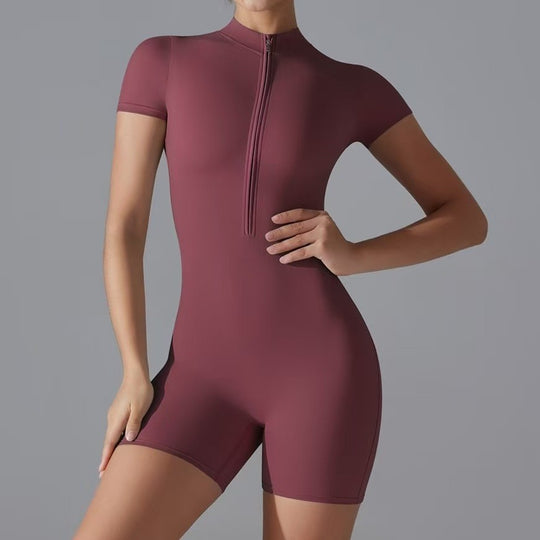 Damen Sportliche Kurzarm-Jumpsuit mit Reißverschluss EB