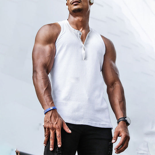 Herren Ärmelloses Sport-Tanktop mit Knopfleiste und atmungsaktivem Gewebe EB