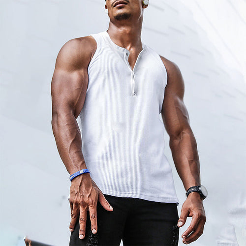 Herren Ärmelloses Sport-Tanktop mit Knopfleiste und atmungsaktivem Gewebe EB