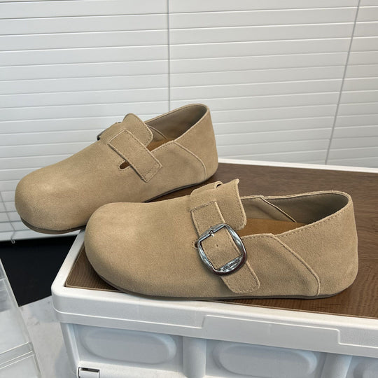 Damen Komfortable Clogs aus feinem Wildleder mit dekorativem Schnallenverschluss EB