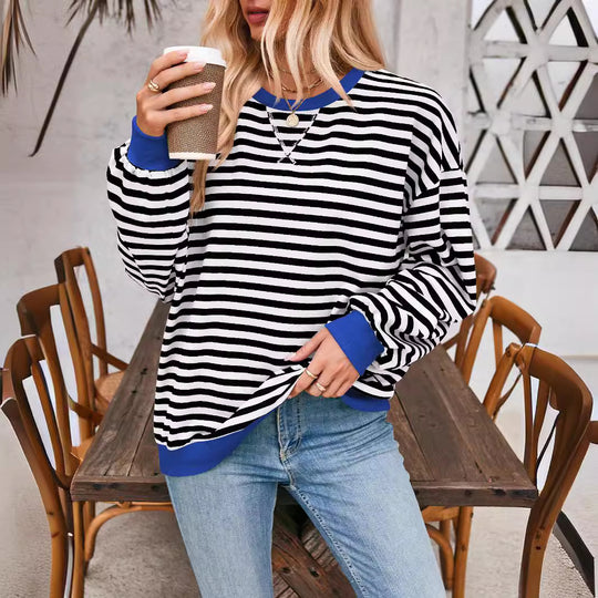 Damen Lässiger Sweatshirt mit bunten Streifen und weitem Schnitt EB