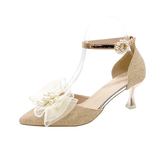 Damen elegante Pumps mit zierlichem Blumenschmuck EB