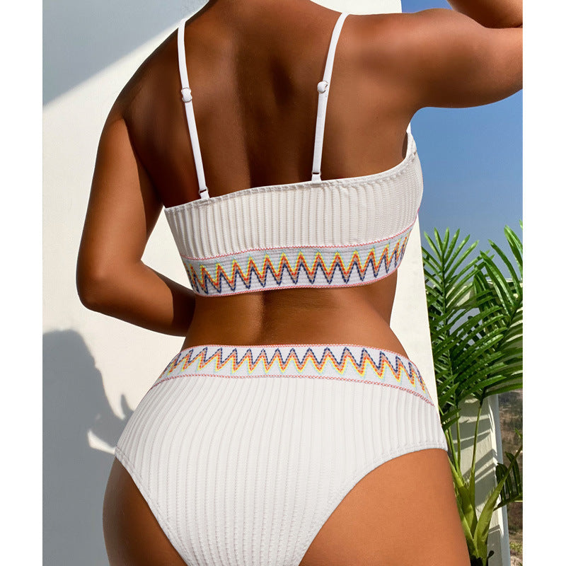 Damen Hochtailliertes Bikini-Set mit gestreiftem Oberteil EB