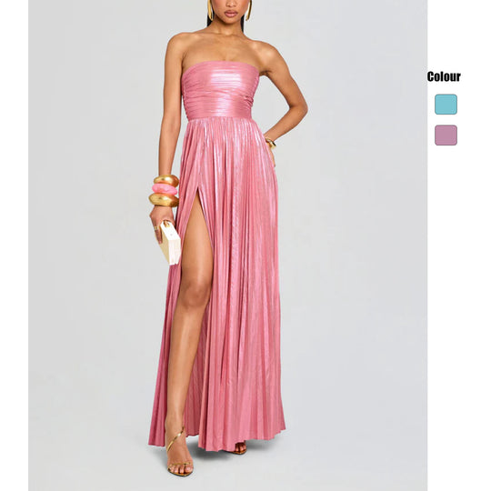 Damen Glamouröses Abendkleid mit Hochgeschlitzt und Plissee-Details EB
