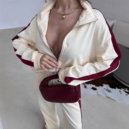 Damen weites Zip-Sweatset mit Kapuze, hohen Bund und seitlichem Kontraststreifen Eichborn Berlin