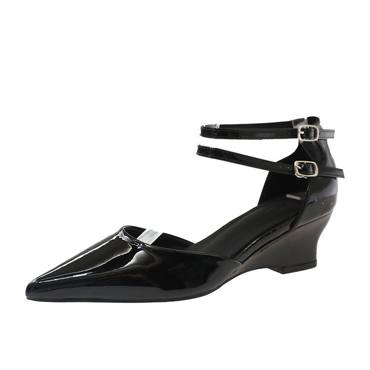 Damen elegante Spitzen Wedge-Pumps mit Doppelschnalle EB
