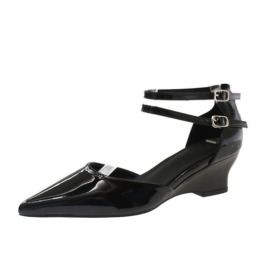 Damen elegante Spitzen Wedge-Pumps mit Doppelschnalle EB