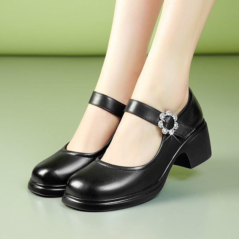 Damen Mary Jane Schuhe mit eleganter Strassverzierung und komfortablem Blockabsatz EB