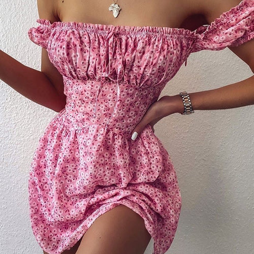 Damen Sommerliches Minikleid mit lässigem Off-Shoulder Schnitt und Volantdetails EB