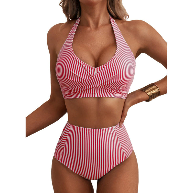 Damen Hochbundiger Streifen-Bikini EB