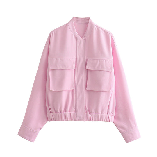 Damen elegante Utility-Jacke mit großen Taschen und elastischem Saum EB