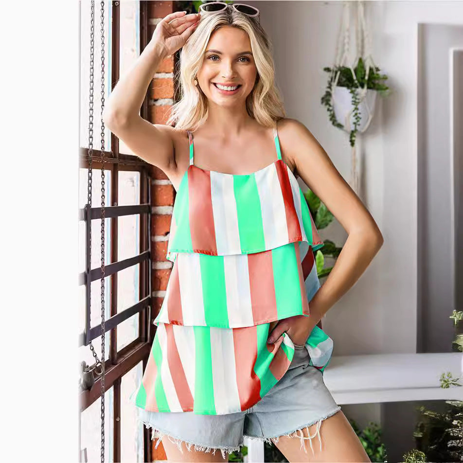 Damen luftiges Streifen-Top mit geschichtetem Design EB