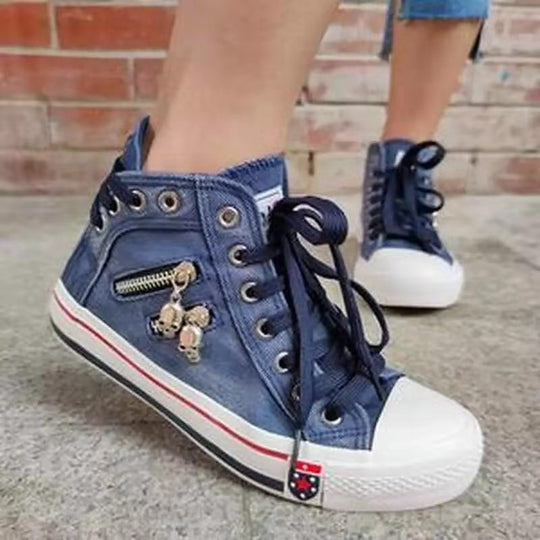Damen Hohe Sneakers im modernen Used-Look mit modischen Reißverschlussdetails EB