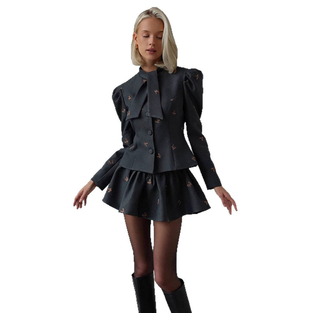 Damen Blazer-Kleid mit voluminösen Puffärmeln und eleganter Schleifenapplikation EB