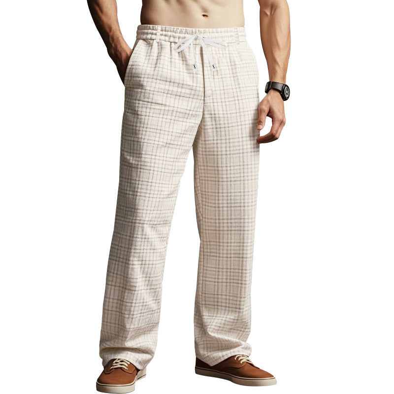 Herren Karierte Freizeit-Hose mit elastischem Bund und praktischen Taschen EB