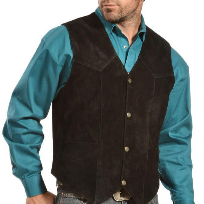 Herren Wildlederweste mit seitlichen Taschen und Druckknopfverschluss EB