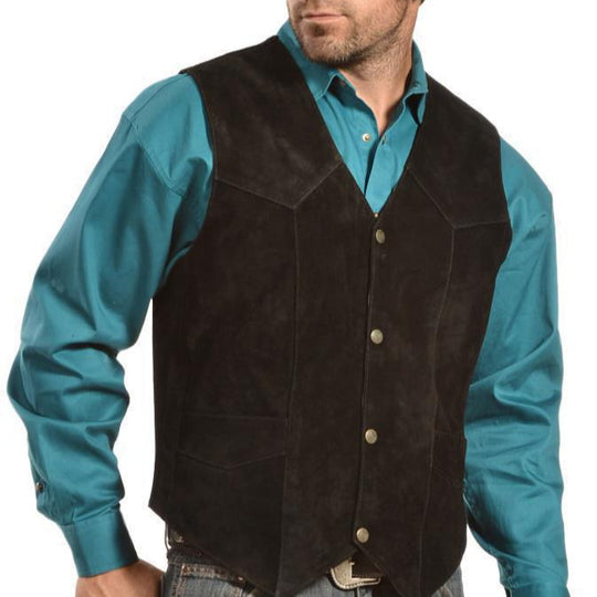 Herren Wildlederweste mit seitlichen Taschen und Druckknopfverschluss EB