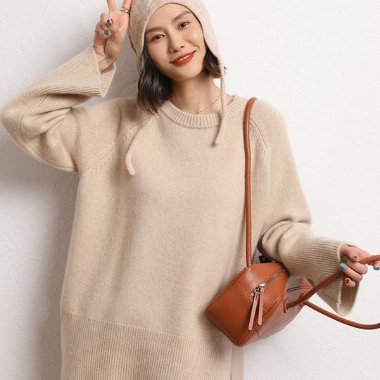 Damen Eleganter, lässiger Strickpullover mit weitem Schnitt und detailreichen Ärmeln EB