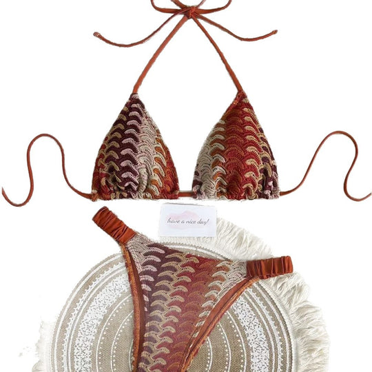 Damen Triangel-Bikini mit buntem Häkelmuster EB