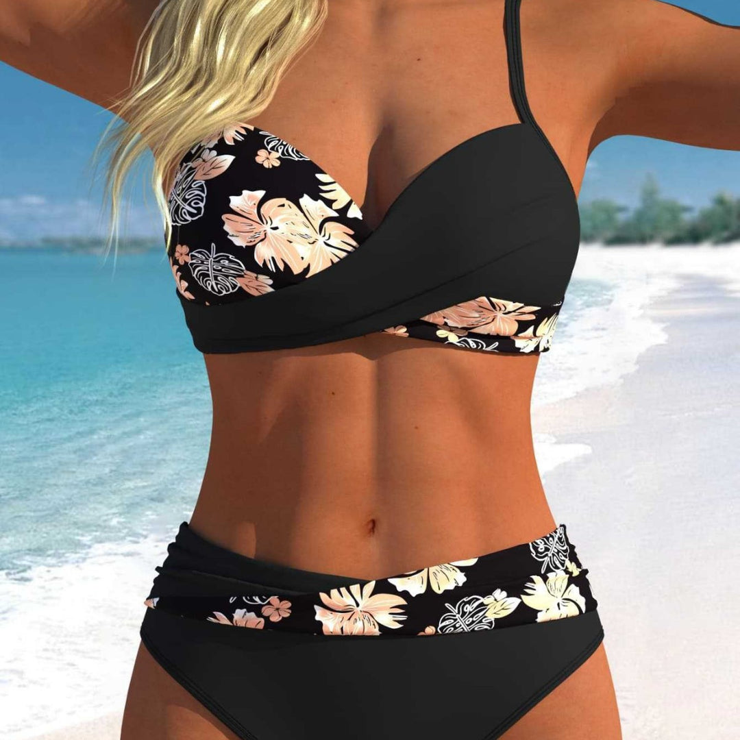 Damen Wickel-Bikini-Set mit floralem Design und hohem Bund EB