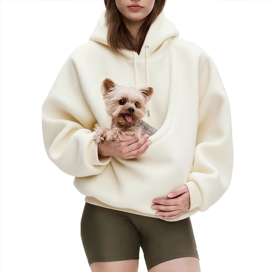 Damen nan Oversize Sherpa-Hoodie mit integriertem Haustiertaschen-Design EB