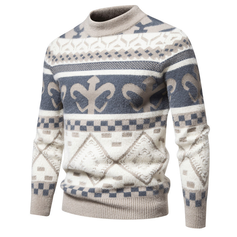 Herren Strickpullover mit modernem Zopfmuster und hohem Kragen EB