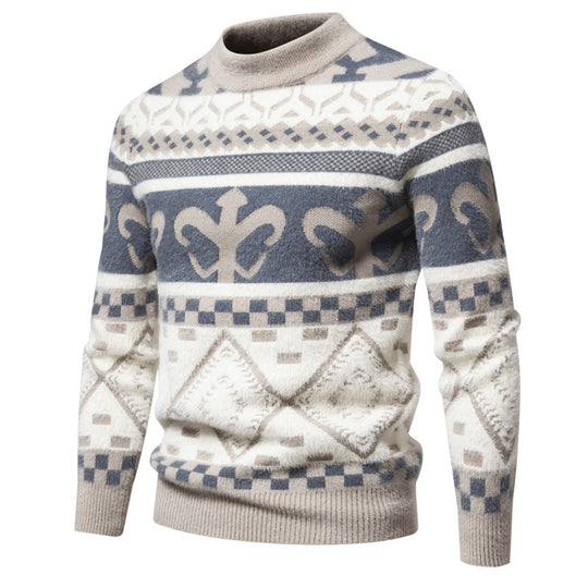 Herren Strickpullover mit modernem Zopfmuster und hohem Kragen EB