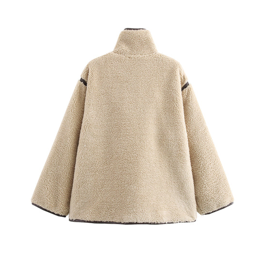 Damen weich gepolsterte Fleecejacke mit hohem Kragen und Knopfverschluss EB