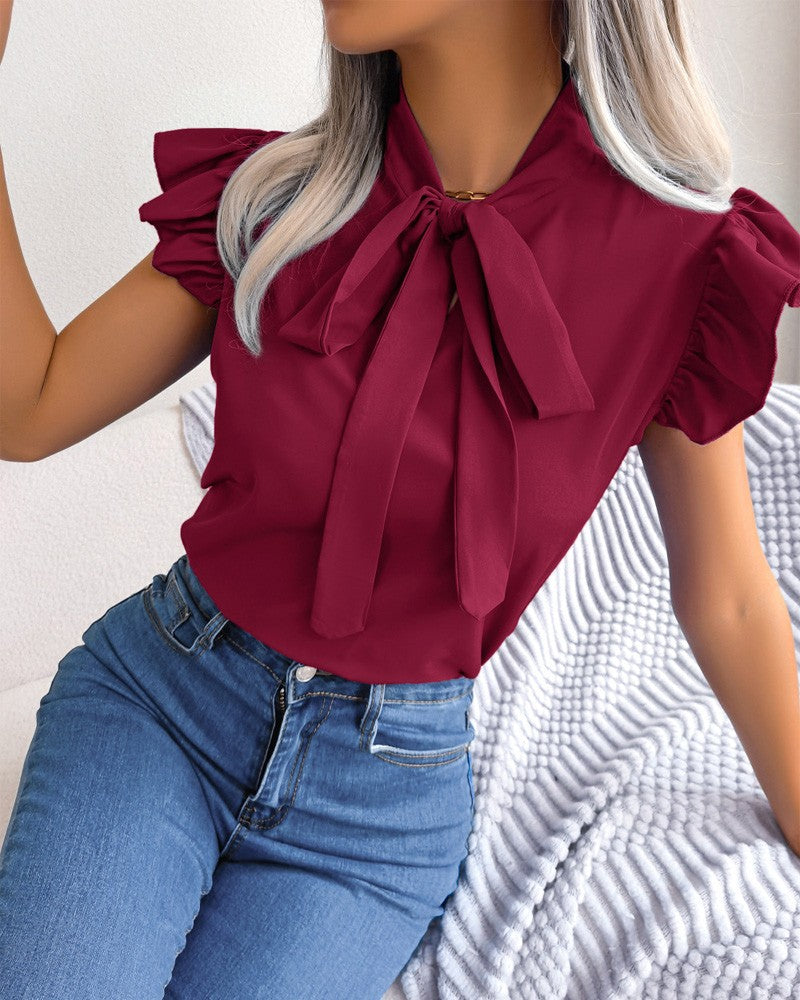 Damen Bluse mit Rüschendetails und schickem Schleifenelement EB