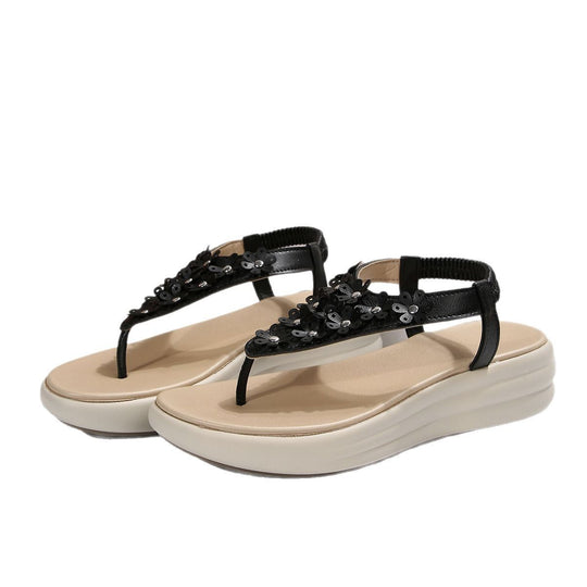 Damen Sandalen mit floralem Dekor und komfortablem Wedge-Design EB
