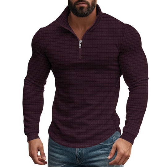 Herren eleganter Stehkragenpullover mit Reißverschluss und strukturiertem Design EB