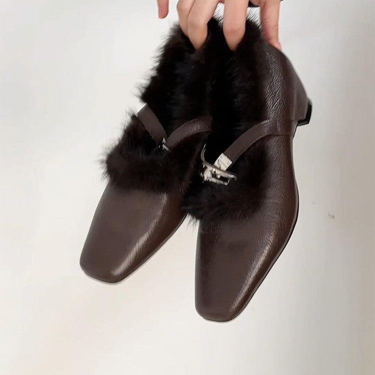 Damen Pantoletten mit luxuriösem Fellbesatz und modernem Design EB