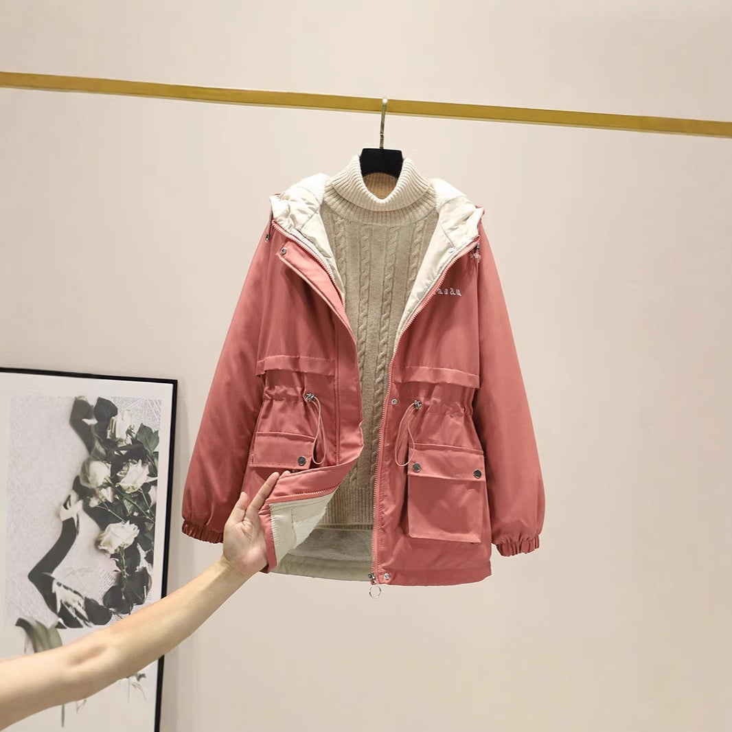 Damen gefütterte Parka-Jacke mit Kapuze und verstellbarem Taillenzug EB
