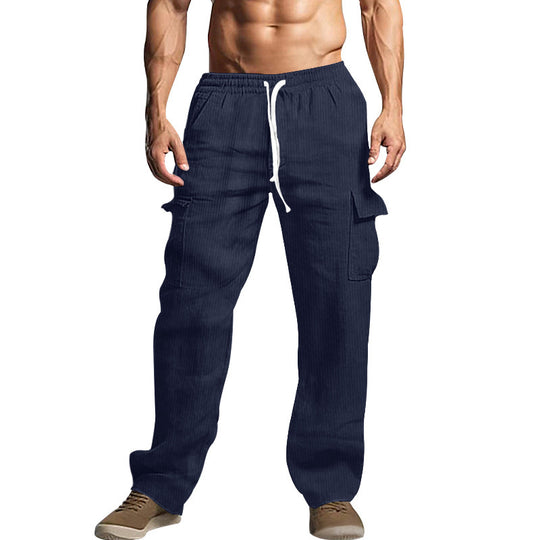 Herren Cord-Cargo-Hose mit elastischem Bund, Kordelzug & aufgesetzten Klappentaschen EB