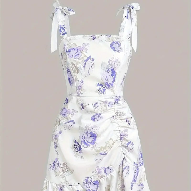 Damen Minikleid mit floralen Rüschendetails und taillierter Silhouette EB