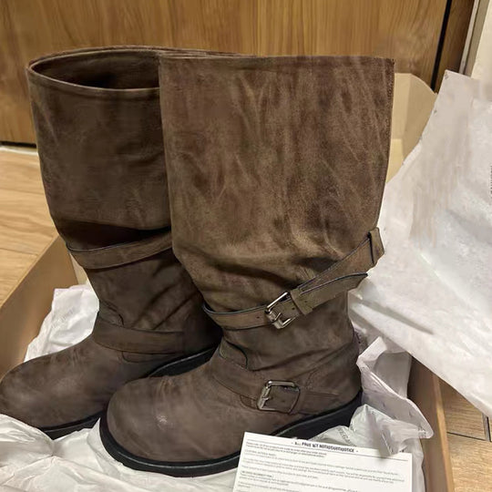 Damen Overknee-Stiefel mit glamourösem Schnallenverschluss EB