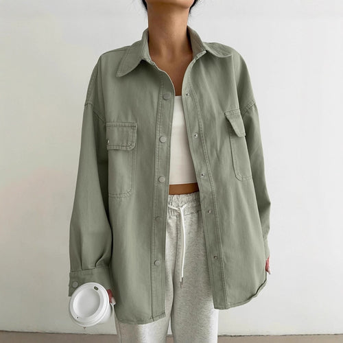 Damen Oversized Utility-Hemdjacke mit praktischen Taschen und lässigem Schnitt EB