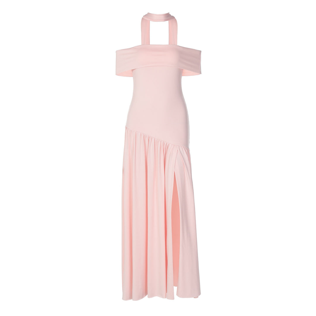 Damen Maxikleid mit schulterfreiem Design und seitlichem Schlitz EB