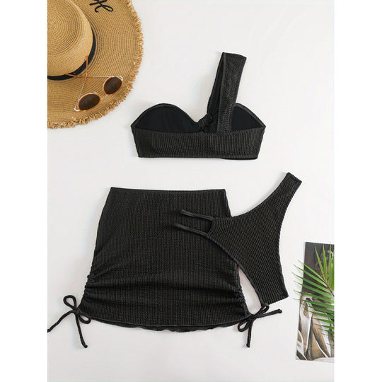 Damen Bikini-Set mit asymmetrischem Oberteil und femininer Rüschendetail EB