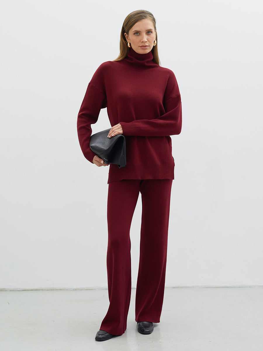 Damen Modisches Strickensemble mit hohem Kragen und weitem Schnitt EB