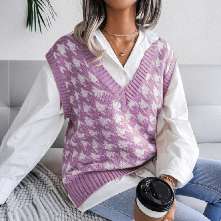 Damen Strickweste mit modernem Hahnentrittmuster EB