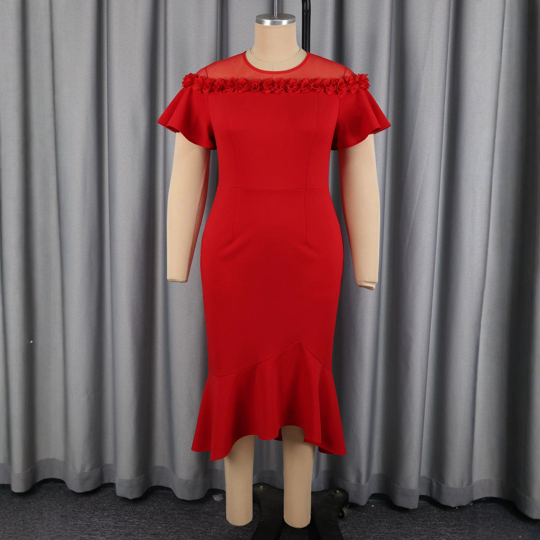 Damen Elegantes Kleid mit floralem Akzent und schwingendem Saum EB