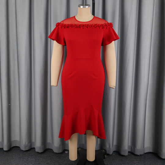 Damen Elegantes Kleid mit floralem Akzent und schwingendem Saum EB