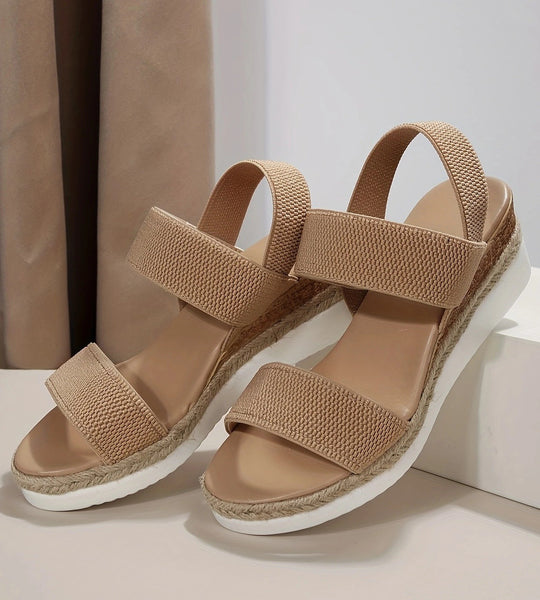 Damen Wedge-Sandalen mit elastischen Riemen und komfortablem Fußbett EB