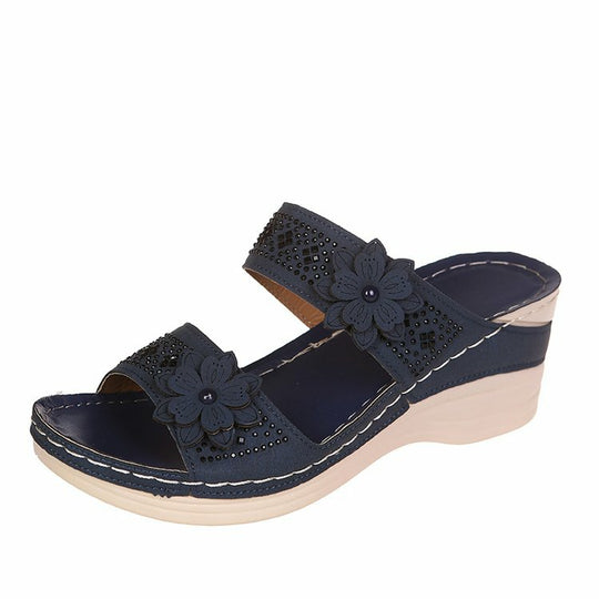 Damen modische Wedge-Pantoletten mit floralem Dekor EB
