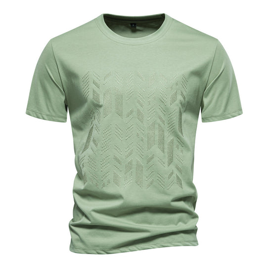 Herren nan Rundhalsshirt aus Baumwollmix mit geometrischer Laserperforation und geradem Schnitt EB